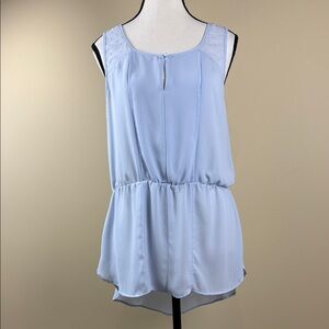 Reitmans Light Blue Sleeveless Tunic Blouse Keyhole Neck Women's Size M